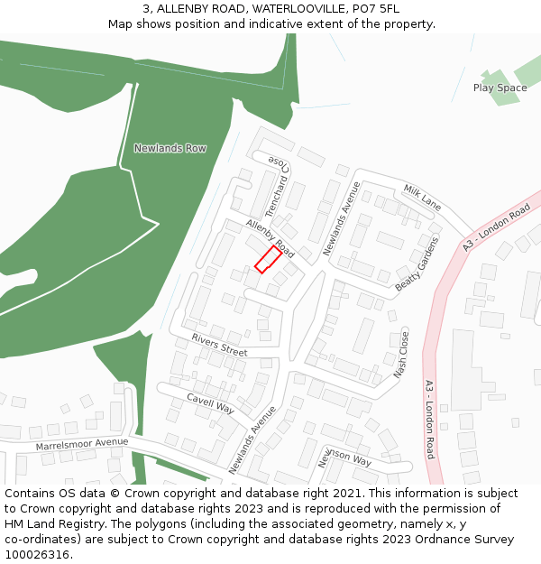 3, ALLENBY ROAD, WATERLOOVILLE, PO7 5FL: Location map and indicative extent of plot