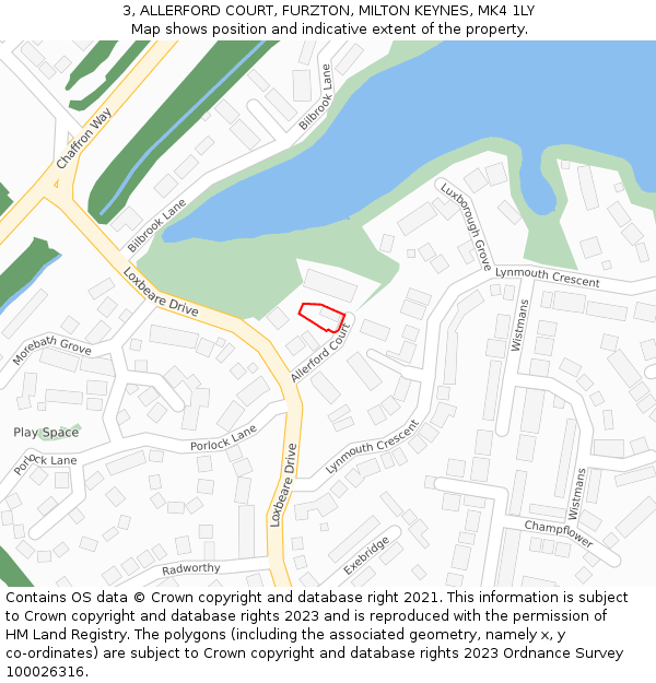 3, ALLERFORD COURT, FURZTON, MILTON KEYNES, MK4 1LY: Location map and indicative extent of plot