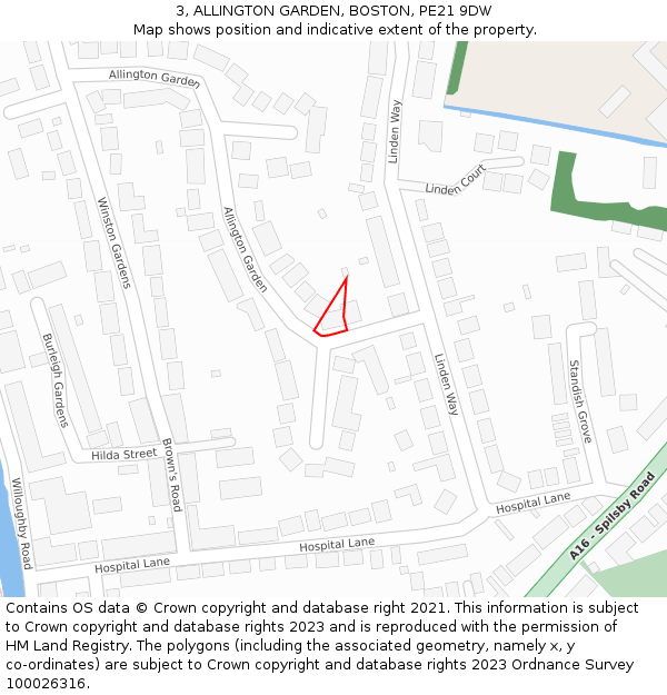 3, ALLINGTON GARDEN, BOSTON, PE21 9DW: Location map and indicative extent of plot