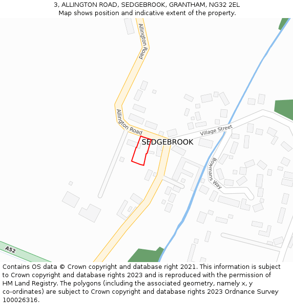 3, ALLINGTON ROAD, SEDGEBROOK, GRANTHAM, NG32 2EL: Location map and indicative extent of plot