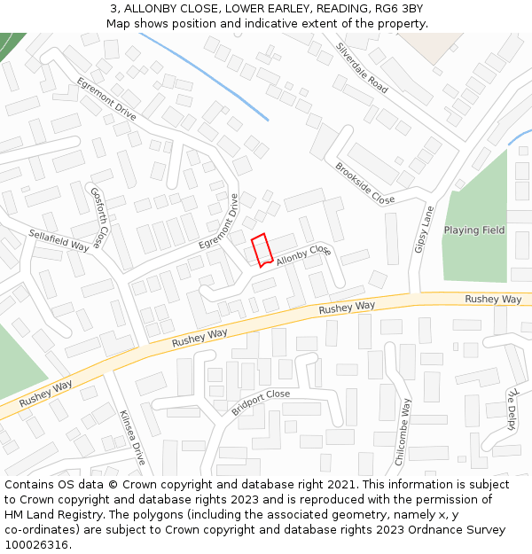 3, ALLONBY CLOSE, LOWER EARLEY, READING, RG6 3BY: Location map and indicative extent of plot