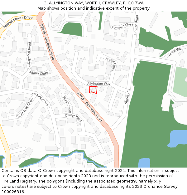 3, ALLYINGTON WAY, WORTH, CRAWLEY, RH10 7WA: Location map and indicative extent of plot