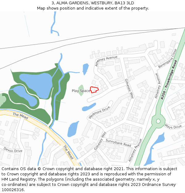 3, ALMA GARDENS, WESTBURY, BA13 3LD: Location map and indicative extent of plot