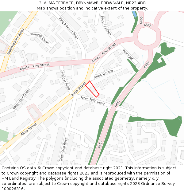 3, ALMA TERRACE, BRYNMAWR, EBBW VALE, NP23 4DR: Location map and indicative extent of plot