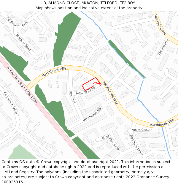 3, ALMOND CLOSE, MUXTON, TELFORD, TF2 8QY: Location map and indicative extent of plot