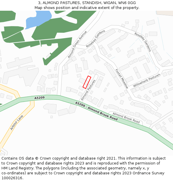 3, ALMOND PASTURES, STANDISH, WIGAN, WN6 0GG: Location map and indicative extent of plot