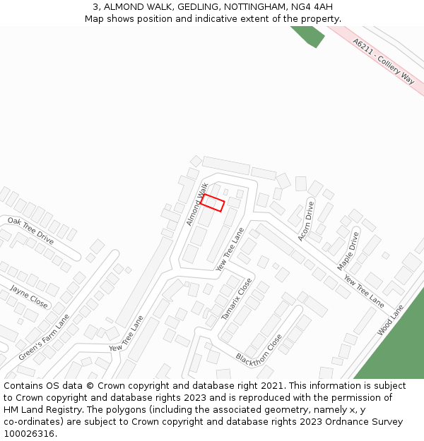 3, ALMOND WALK, GEDLING, NOTTINGHAM, NG4 4AH: Location map and indicative extent of plot