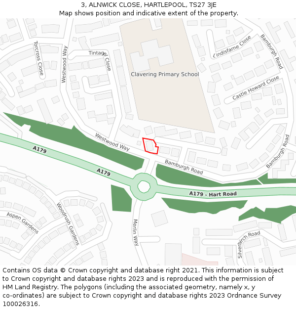 3, ALNWICK CLOSE, HARTLEPOOL, TS27 3JE: Location map and indicative extent of plot