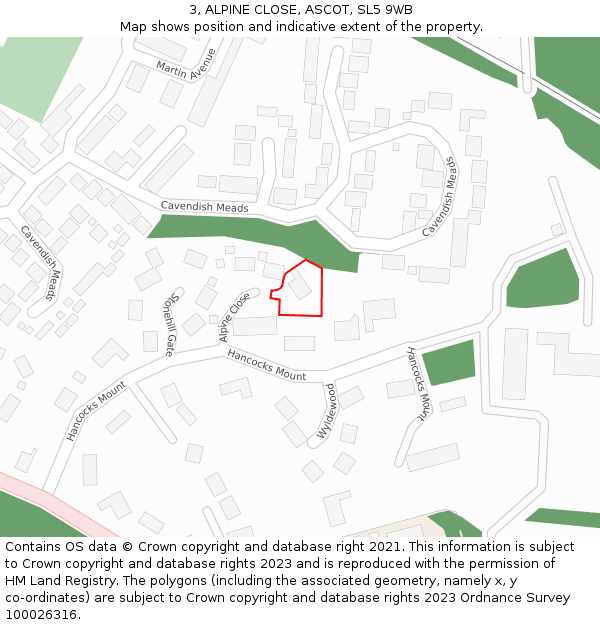 3, ALPINE CLOSE, ASCOT, SL5 9WB: Location map and indicative extent of plot