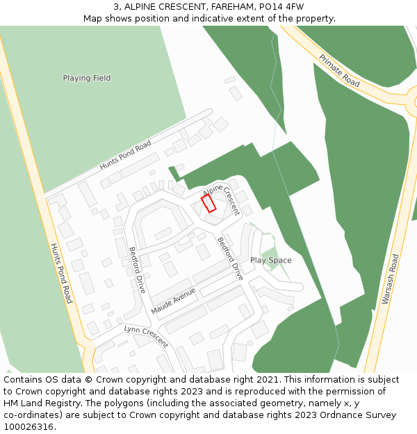 3, ALPINE CRESCENT, FAREHAM, PO14 4FW: Location map and indicative extent of plot