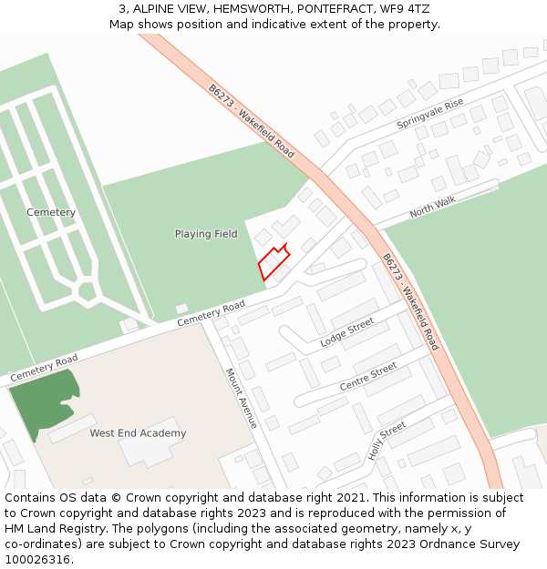 3, ALPINE VIEW, HEMSWORTH, PONTEFRACT, WF9 4TZ: Location map and indicative extent of plot