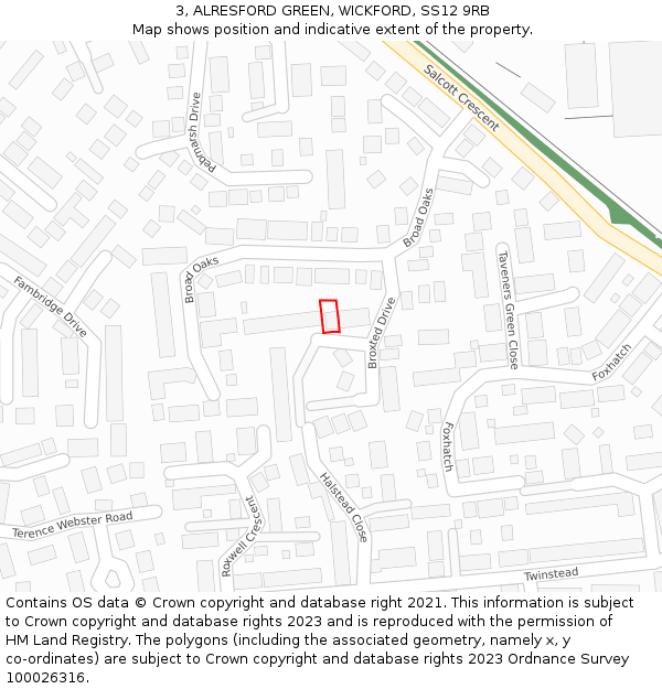 3, ALRESFORD GREEN, WICKFORD, SS12 9RB: Location map and indicative extent of plot