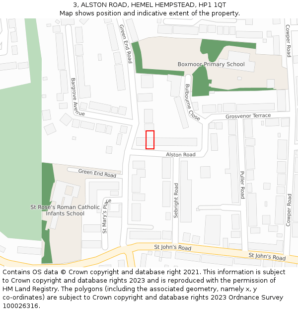 3, ALSTON ROAD, HEMEL HEMPSTEAD, HP1 1QT: Location map and indicative extent of plot