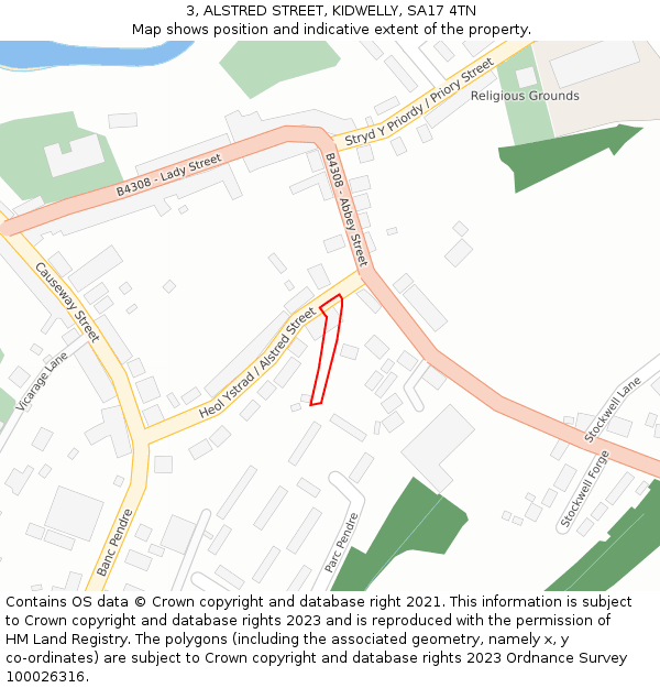 3, ALSTRED STREET, KIDWELLY, SA17 4TN: Location map and indicative extent of plot