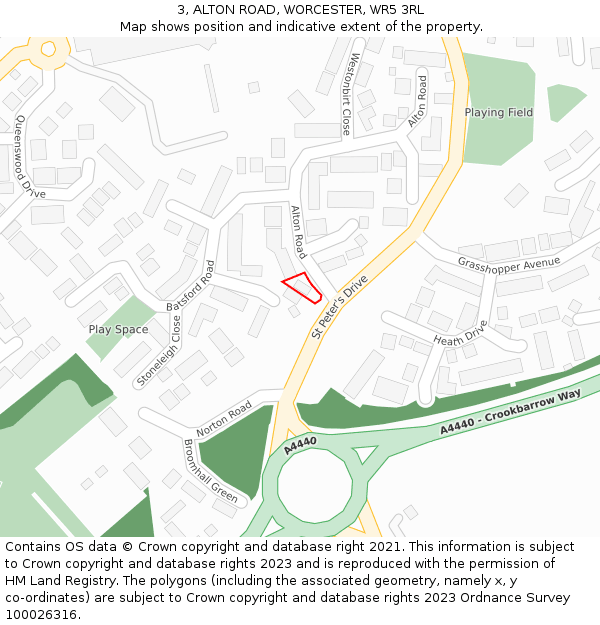 3, ALTON ROAD, WORCESTER, WR5 3RL: Location map and indicative extent of plot