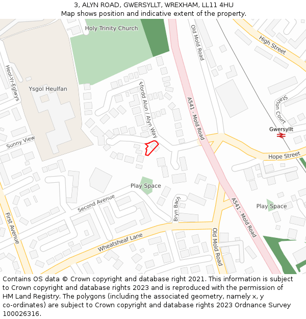 3, ALYN ROAD, GWERSYLLT, WREXHAM, LL11 4HU: Location map and indicative extent of plot