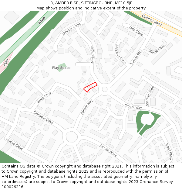 3, AMBER RISE, SITTINGBOURNE, ME10 5JE: Location map and indicative extent of plot