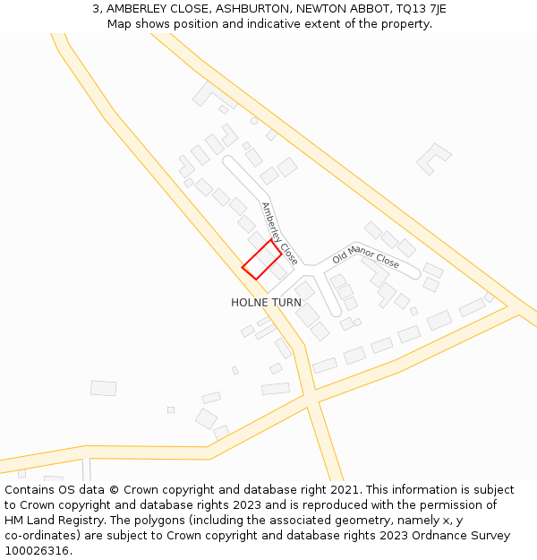 3, AMBERLEY CLOSE, ASHBURTON, NEWTON ABBOT, TQ13 7JE: Location map and indicative extent of plot