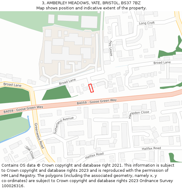 3, AMBERLEY MEADOWS, YATE, BRISTOL, BS37 7BZ: Location map and indicative extent of plot