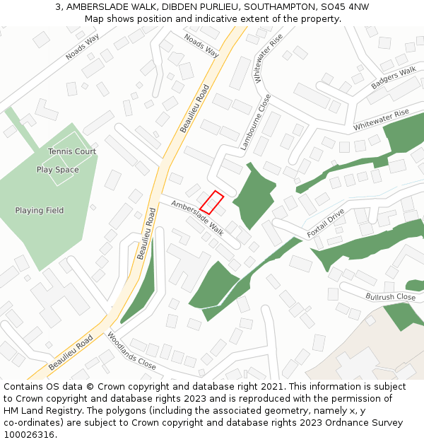 3, AMBERSLADE WALK, DIBDEN PURLIEU, SOUTHAMPTON, SO45 4NW: Location map and indicative extent of plot