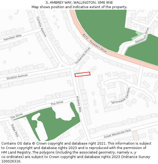 3, AMBREY WAY, WALLINGTON, SM6 9NE: Location map and indicative extent of plot