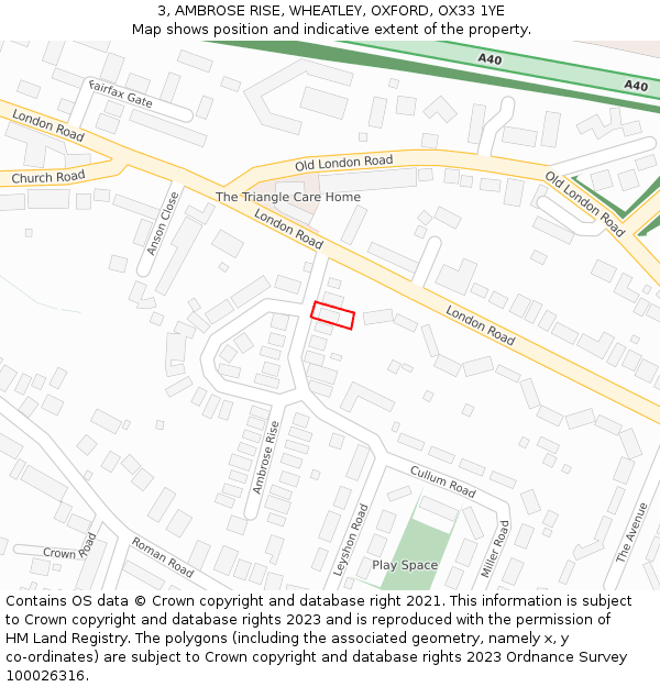 3, AMBROSE RISE, WHEATLEY, OXFORD, OX33 1YE: Location map and indicative extent of plot