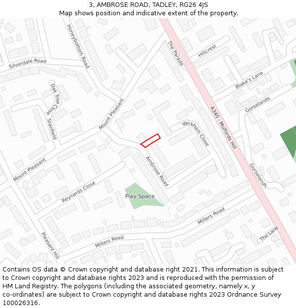 3, AMBROSE ROAD, TADLEY, RG26 4JS: Location map and indicative extent of plot