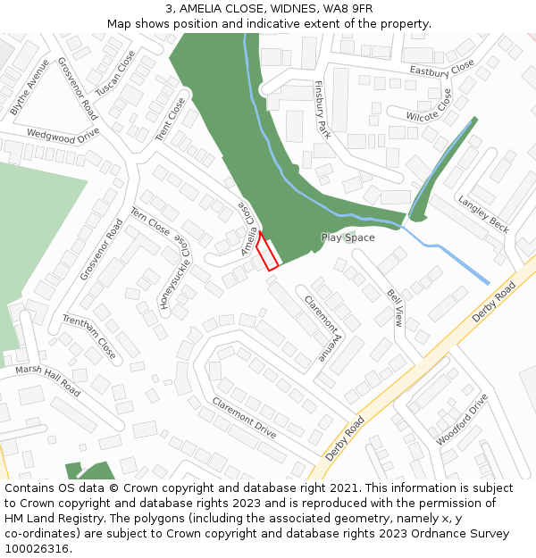 3, AMELIA CLOSE, WIDNES, WA8 9FR: Location map and indicative extent of plot