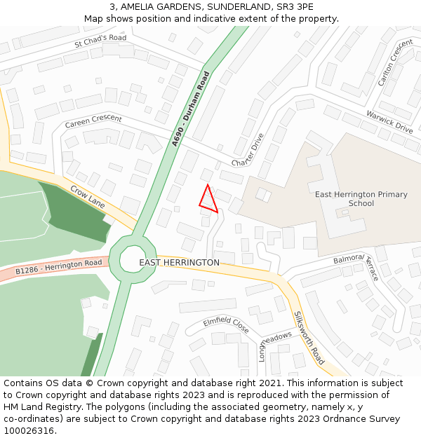 3, AMELIA GARDENS, SUNDERLAND, SR3 3PE: Location map and indicative extent of plot