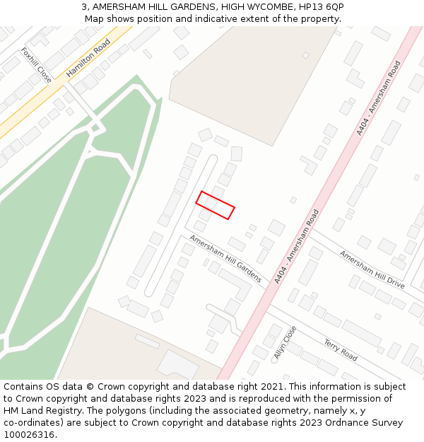 3, AMERSHAM HILL GARDENS, HIGH WYCOMBE, HP13 6QP: Location map and indicative extent of plot