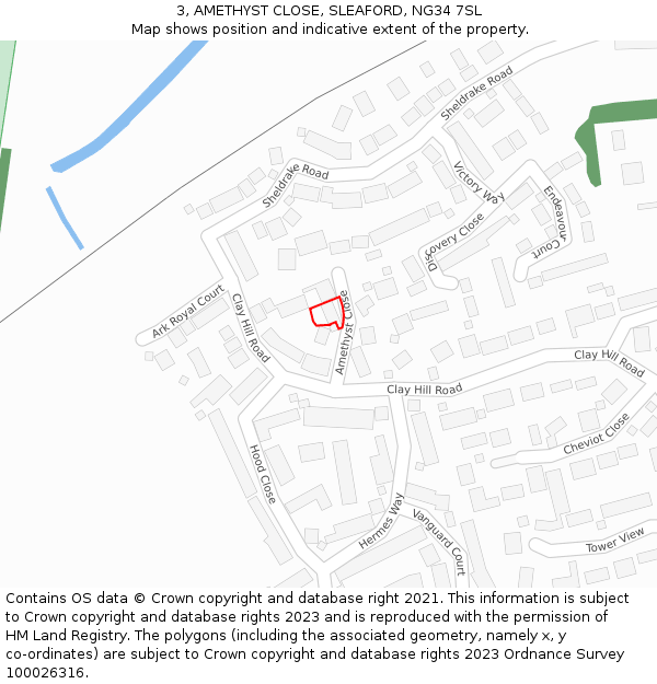 3, AMETHYST CLOSE, SLEAFORD, NG34 7SL: Location map and indicative extent of plot