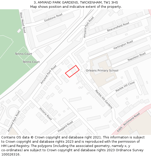 3, AMYAND PARK GARDENS, TWICKENHAM, TW1 3HS: Location map and indicative extent of plot