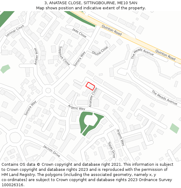 3, ANATASE CLOSE, SITTINGBOURNE, ME10 5AN: Location map and indicative extent of plot