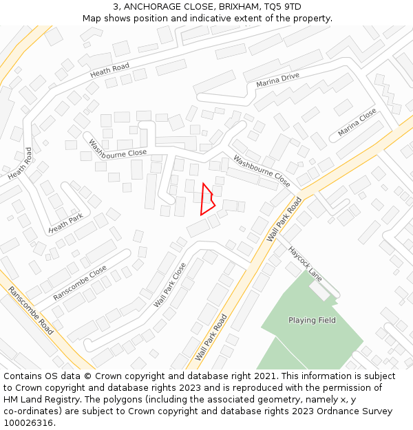 3, ANCHORAGE CLOSE, BRIXHAM, TQ5 9TD: Location map and indicative extent of plot