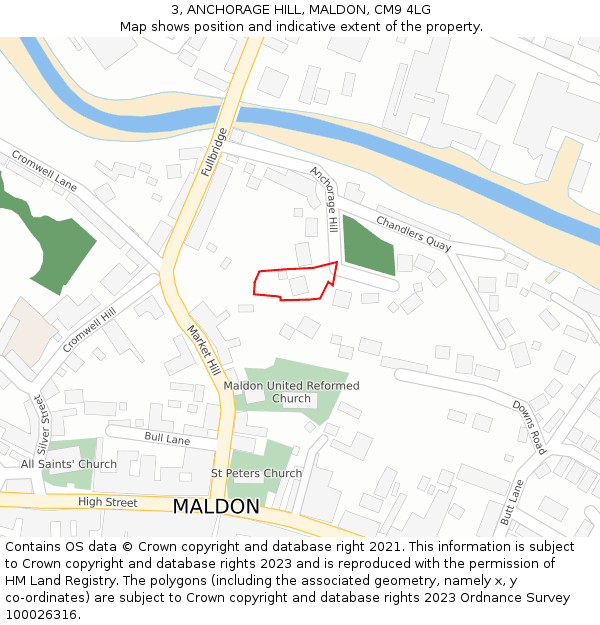 3, ANCHORAGE HILL, MALDON, CM9 4LG: Location map and indicative extent of plot