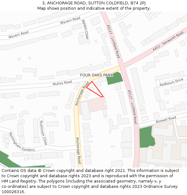 3, ANCHORAGE ROAD, SUTTON COLDFIELD, B74 2PJ: Location map and indicative extent of plot