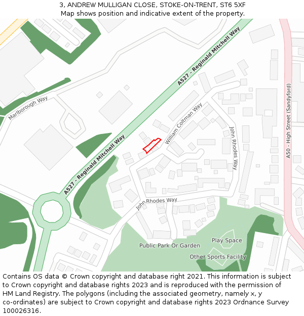 3, ANDREW MULLIGAN CLOSE, STOKE-ON-TRENT, ST6 5XF: Location map and indicative extent of plot
