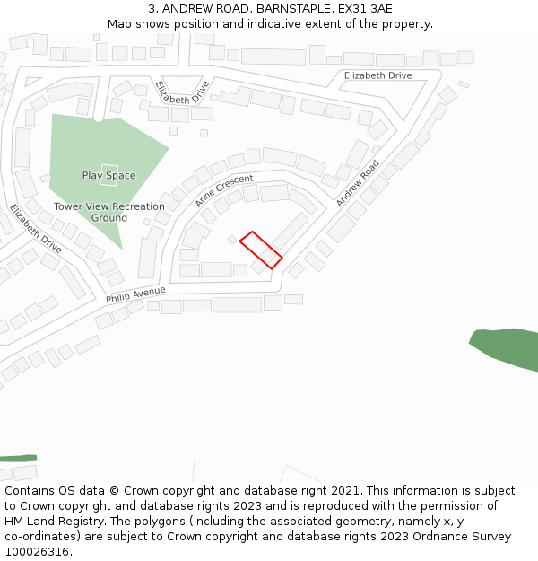 3, ANDREW ROAD, BARNSTAPLE, EX31 3AE: Location map and indicative extent of plot