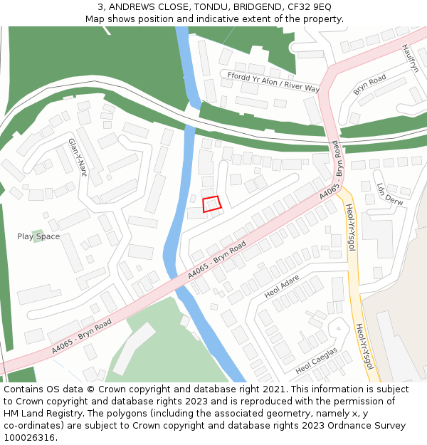 3, ANDREWS CLOSE, TONDU, BRIDGEND, CF32 9EQ: Location map and indicative extent of plot