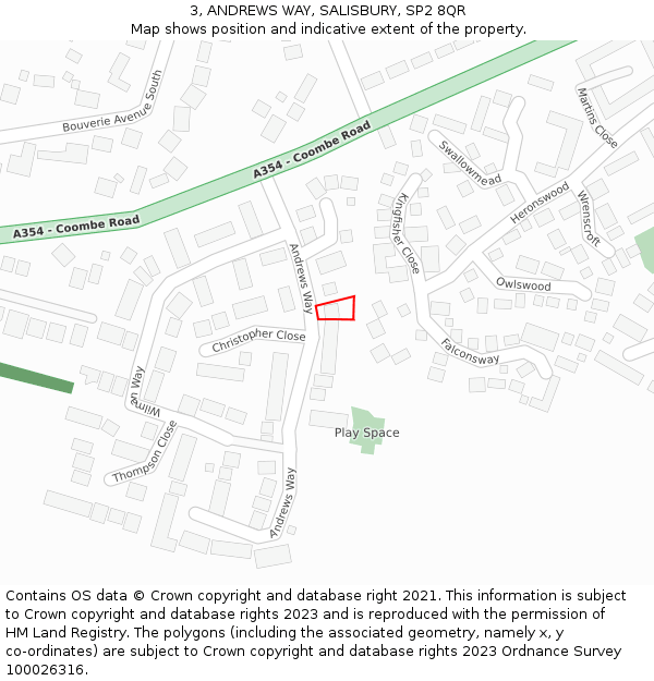 3, ANDREWS WAY, SALISBURY, SP2 8QR: Location map and indicative extent of plot