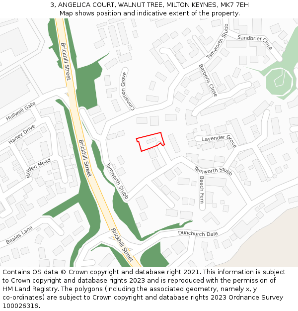 3, ANGELICA COURT, WALNUT TREE, MILTON KEYNES, MK7 7EH: Location map and indicative extent of plot