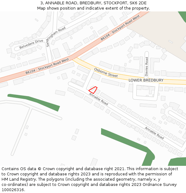 3, ANNABLE ROAD, BREDBURY, STOCKPORT, SK6 2DE: Location map and indicative extent of plot