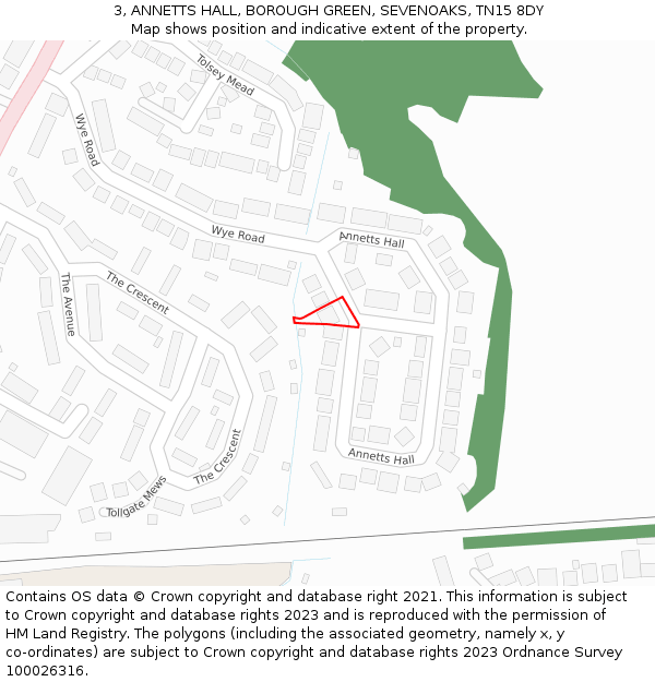 3, ANNETTS HALL, BOROUGH GREEN, SEVENOAKS, TN15 8DY: Location map and indicative extent of plot