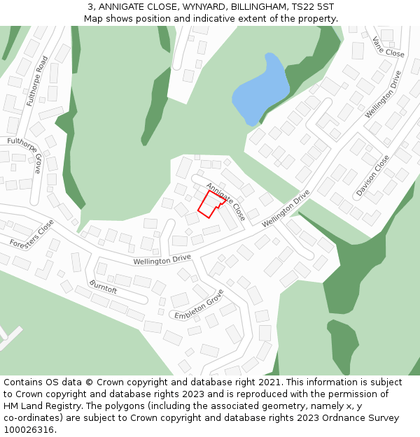 3, ANNIGATE CLOSE, WYNYARD, BILLINGHAM, TS22 5ST: Location map and indicative extent of plot