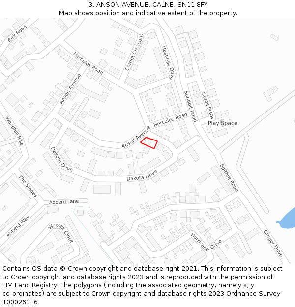 3, ANSON AVENUE, CALNE, SN11 8FY: Location map and indicative extent of plot