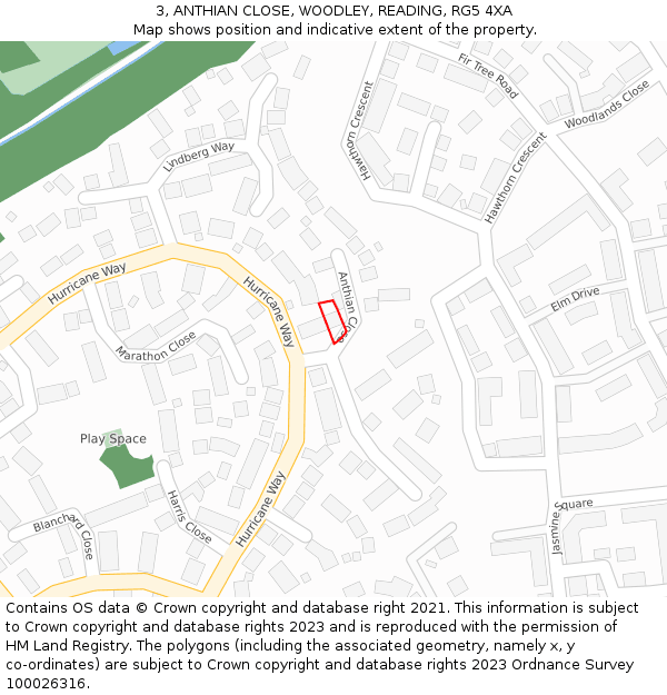 3, ANTHIAN CLOSE, WOODLEY, READING, RG5 4XA: Location map and indicative extent of plot