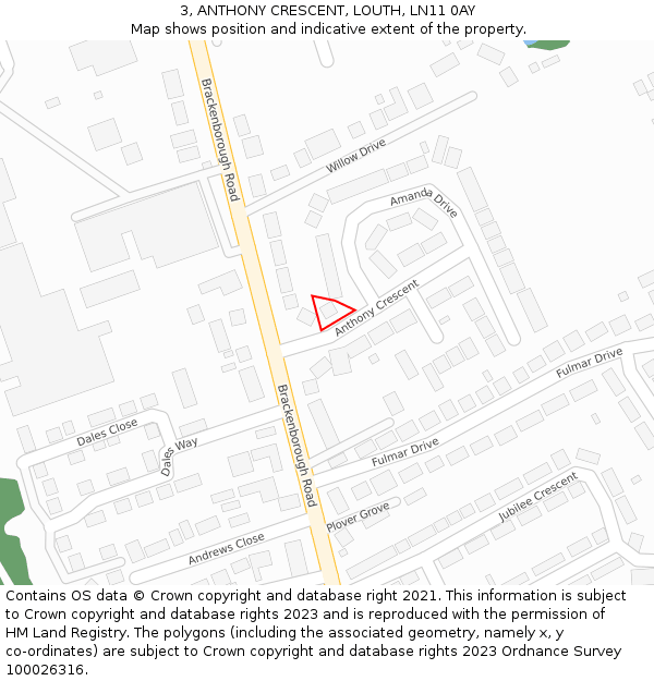 3, ANTHONY CRESCENT, LOUTH, LN11 0AY: Location map and indicative extent of plot