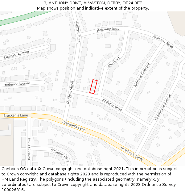 3, ANTHONY DRIVE, ALVASTON, DERBY, DE24 0FZ: Location map and indicative extent of plot
