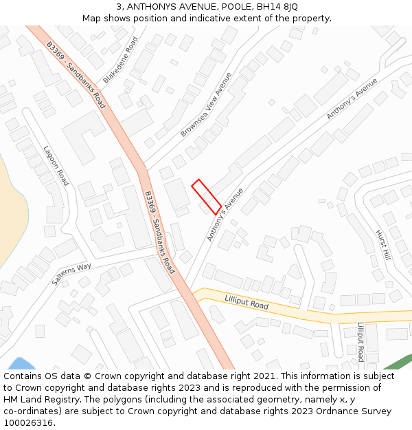 3, ANTHONYS AVENUE, POOLE, BH14 8JQ: Location map and indicative extent of plot