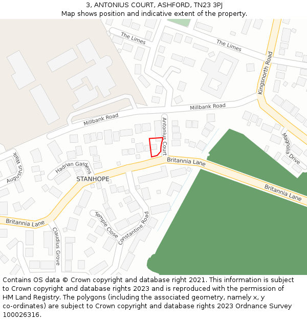 3, ANTONIUS COURT, ASHFORD, TN23 3PJ: Location map and indicative extent of plot
